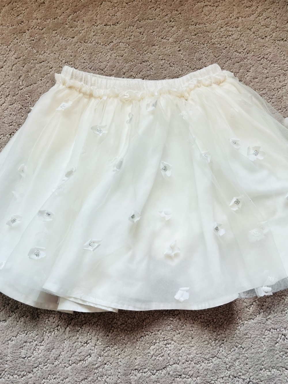 Cream Floral Tulle Skort for Kids with Elastic Waist